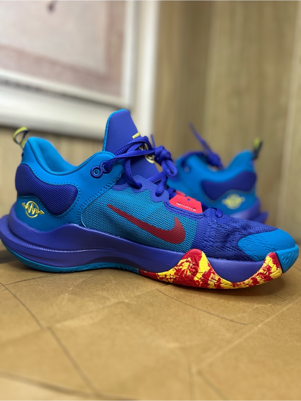 Nike Kids Blue and Purple Low-Top Sneakers with Red Accents
